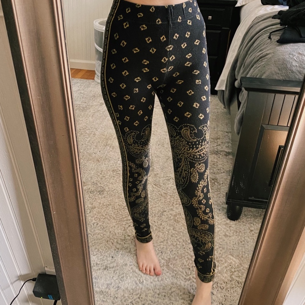 Free People Gold Paisley Thick Leggings